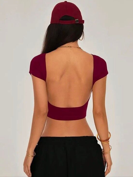 Open-Back Crop Top in Burgundy