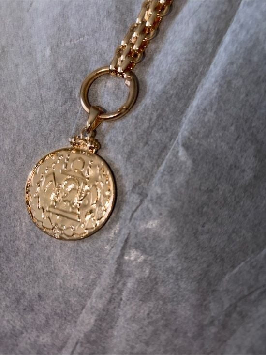 Gold-Tone Double Chain Necklace with Coin Pendant