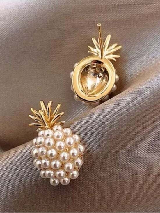 Gold & Pearl Mini Pineapple Stud Earrings - Women Jewelry