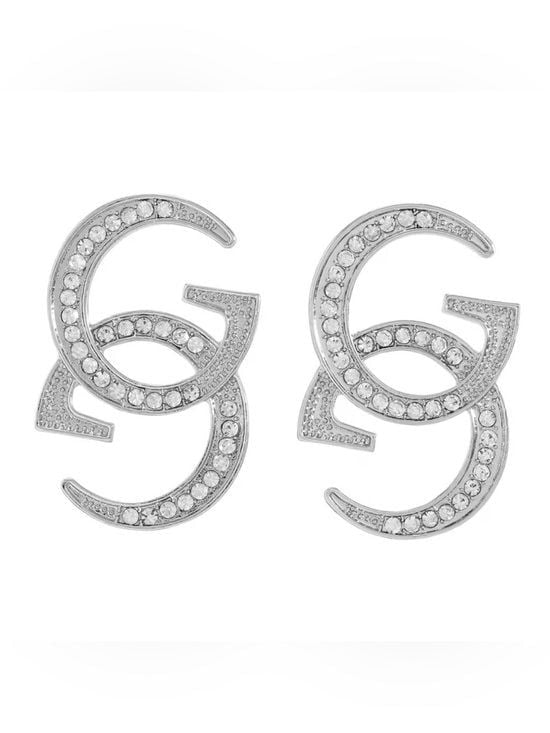 Crystal-Encrusted Double-G Style Stud Earrings in Silver