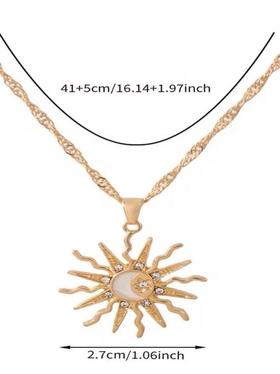 Gold Sun & Crescent Moon Pendant Necklace with Mother-of-Pearl Accent