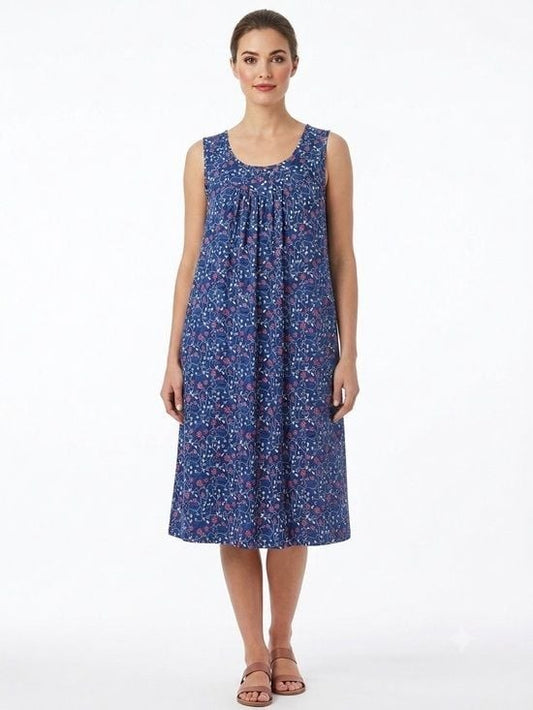 Just Now Fashion Blue Floral Scoop Neck Sleeveless Mini Dress XL