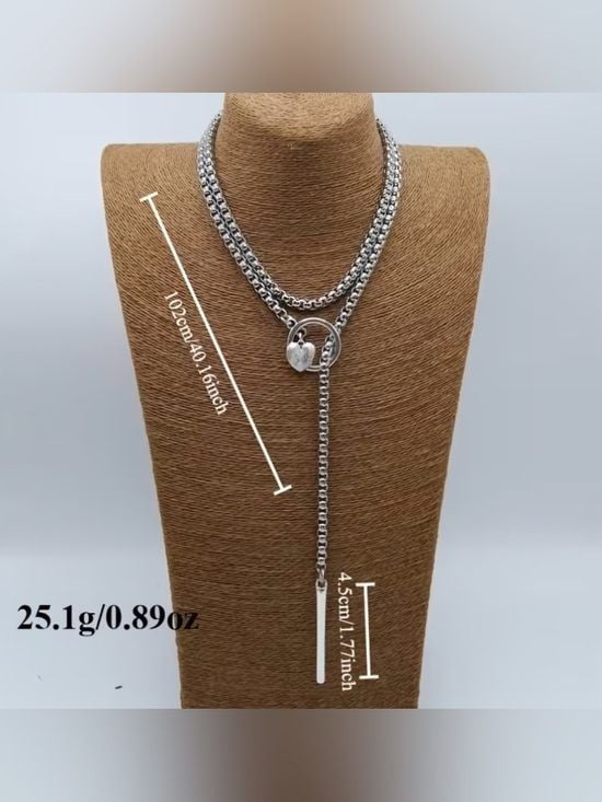 Layered Silver-Tone Heart Pendant Y-Necklace