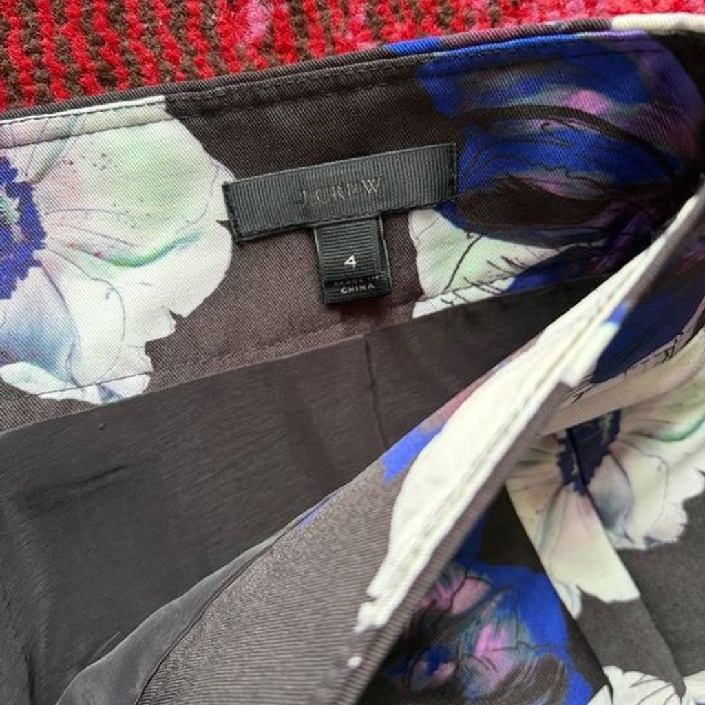 J. Crew Black Mini Skirt with White and Purple Floral Print Sz 4