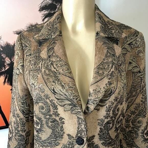 KASPER Textured Gold Black Paisley Classic Blazer Size 12