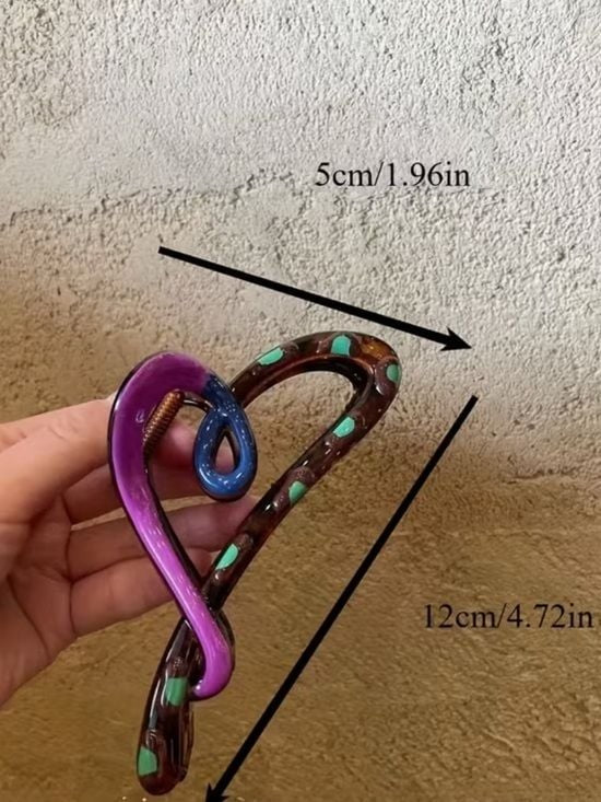 1 x Brown Hair Claw Clip with Pink & Green Accents - Women’s Hair Accessory