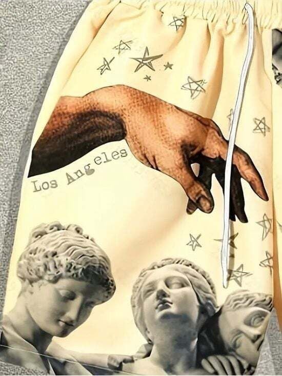 Men's Cream Graphic Athletic Shorts with Inspirational Print