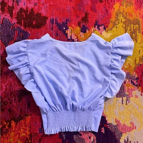 [JUST IN] Kool Chic Periwinkle Blue Ruffle Sleeve Surplice Blouse OS Fits Small