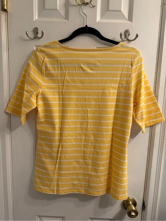Croft & Barrow Yellow White Striped Scoop Neck Top Medium Casual Spring Tee