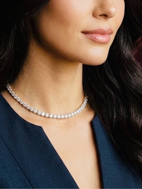 Elegant White Crystal Tennis Necklace - Women Jewelry Earrings