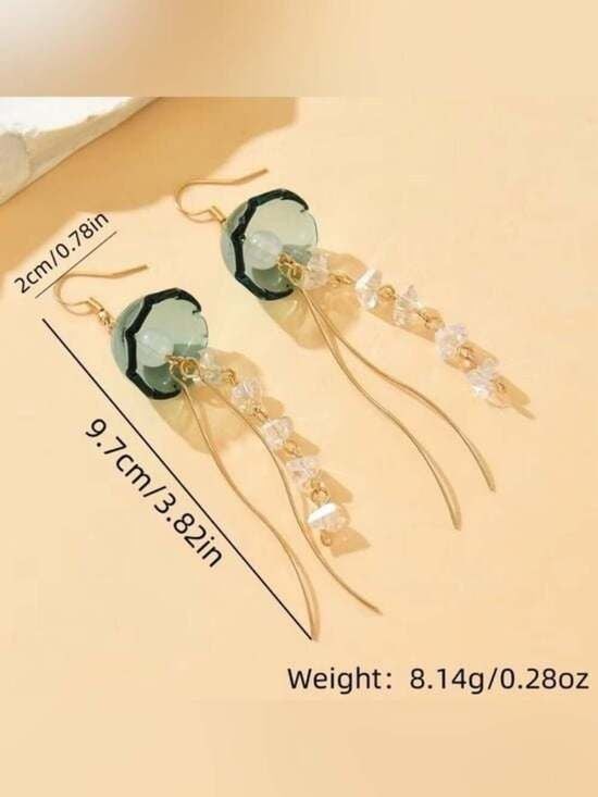 Gold-Tone Black Jellyfish Drop Earrings with Crystal Charms