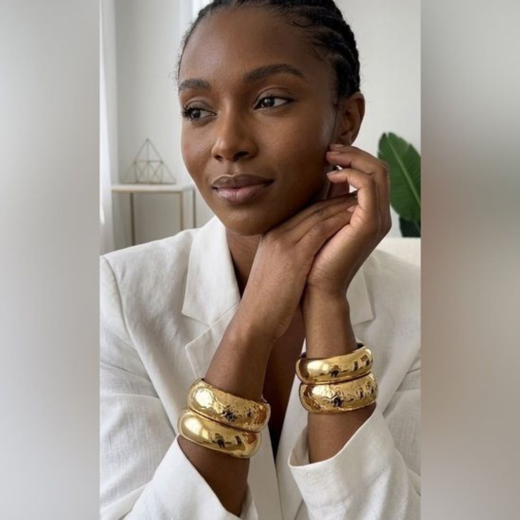 [JUST IN] Sculpted Gold Double Bangle Duo | Polished & Hammered Finish