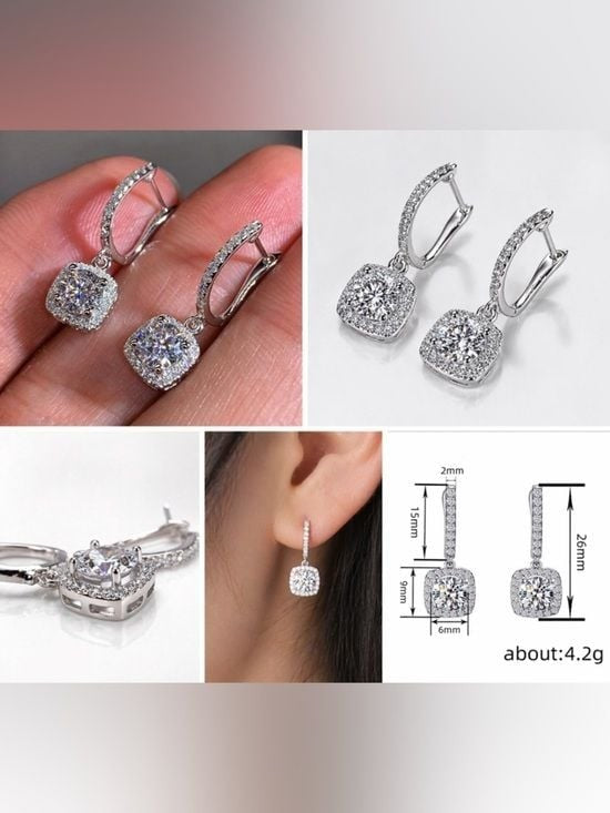 Halo Drop Earrings - Silver Tone Elegant Sparkling White CZ