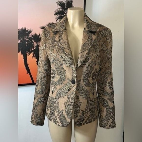 KASPER Textured Gold Black Paisley Classic Blazer Size 12