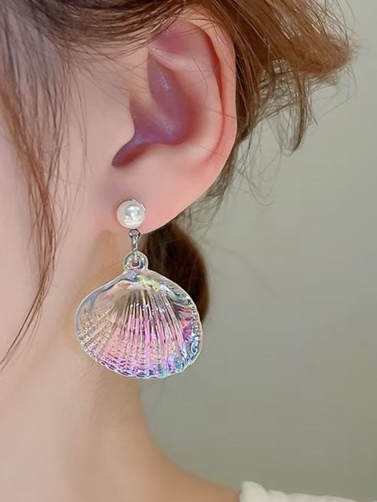 Iridescent Pearl Shell Drop Earrings - Women Jewelry