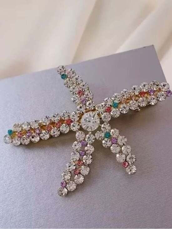 3 Pearl & Crystale Starfish Hair Clips - Women Accessories Bridal Vacation Chic