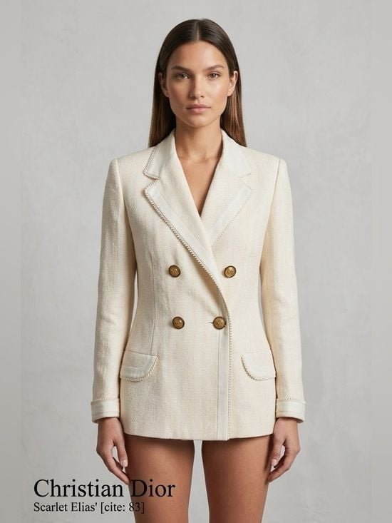 Dior Cream Double-Breasted Blazer with Gold Buttons Size 16 Fits L/XL