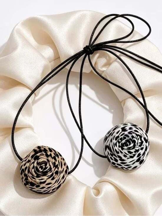Leopard Rosette Wrap Choker Necklace - Black and Tan