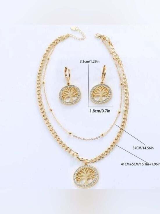 Tree of Life Necklace and Earring Set – Gold