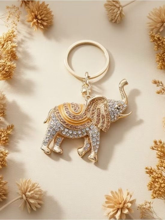 Rose Gold Pink Crystal Elephant Keychain Key & Card Holder Charm