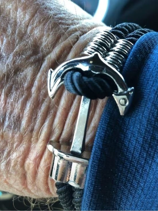 Men’s Black Nautical Rope Bracelet Silver Anchor Clasp Coastal Style