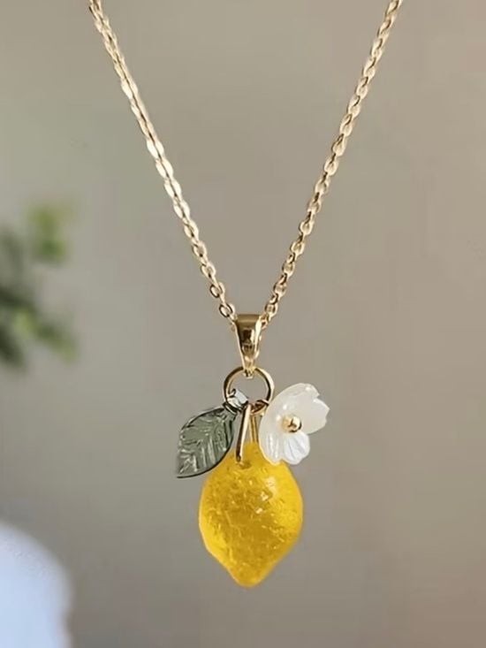 Gold-Tone Lemon and Flower Charm Pendant Necklace
