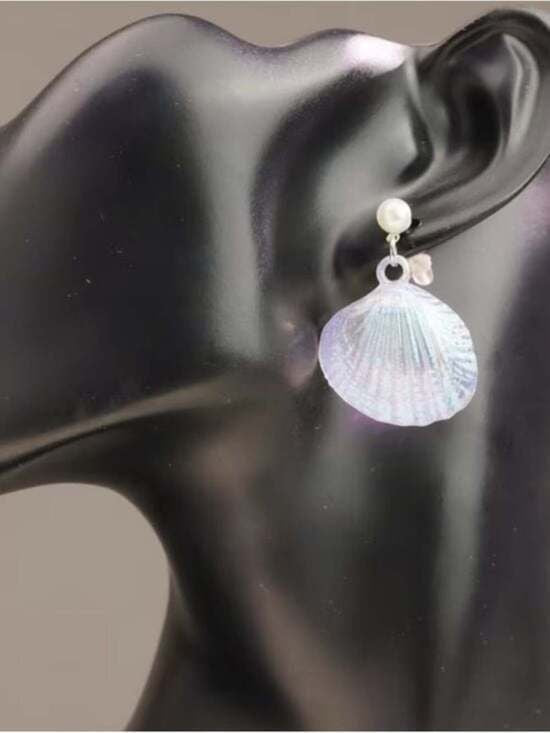 Iridescent Pearl Shell Drop Earrings - Women Jewelry