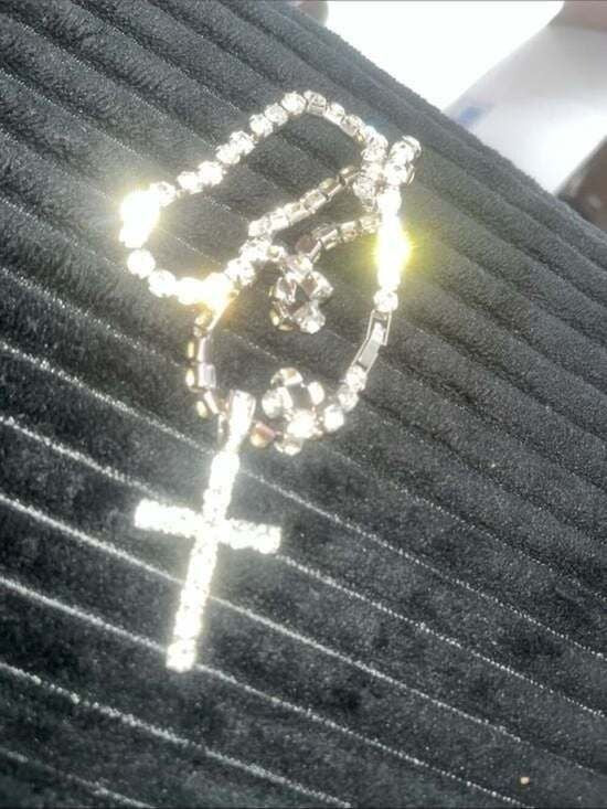 Divine Shine: Diamond Cross Tennis Necklace  - White Gold Tone