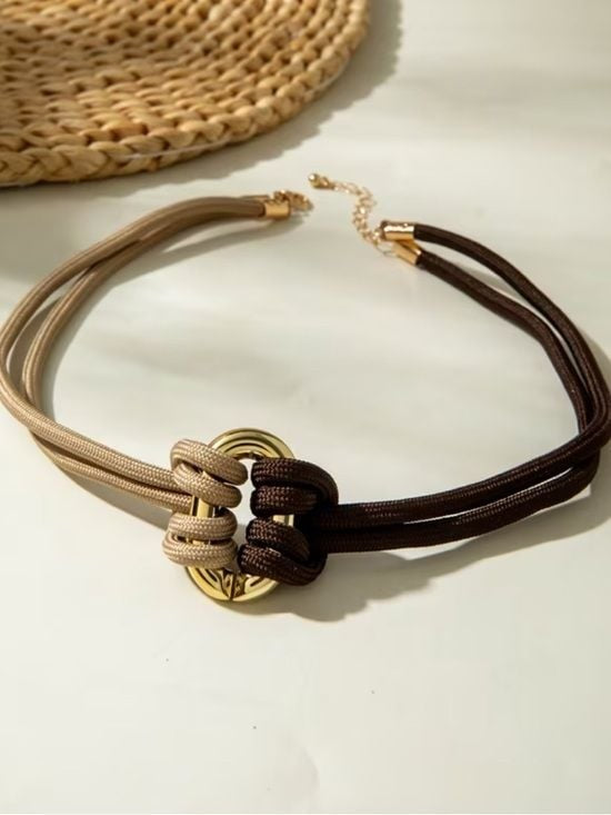 Elegant Two-Tone Knot Choker Necklace - Gold Accent
