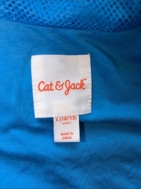 Cat & Jack Bright Blue Hooded Sleeveless Jacket with Pastel Stripe Trim 10/12 L