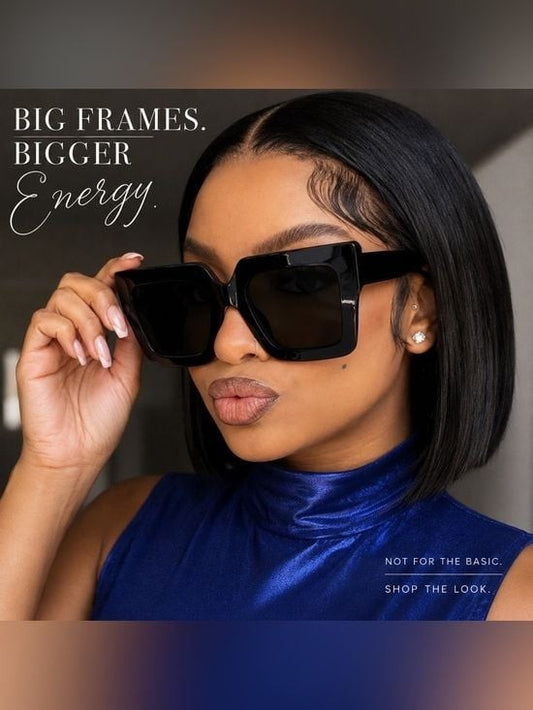 Baddie Square Trendy Black Sunglasses