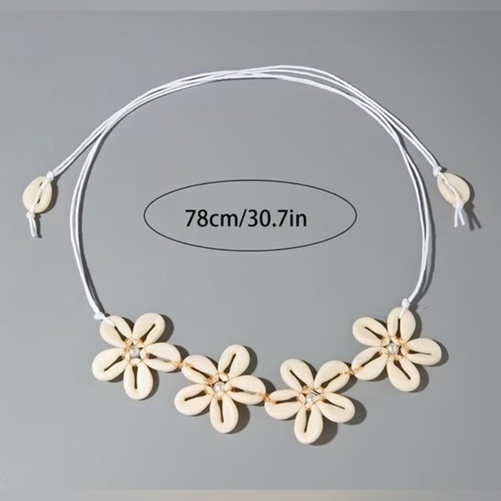 Cream Floral Shell Necklace with Pearl Centers