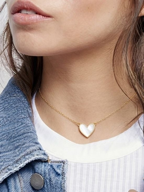 Gold-Tone White Heart Pendant Necklace