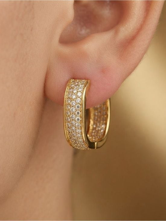 Classic Gold Pave Crystal Huggie Earrings