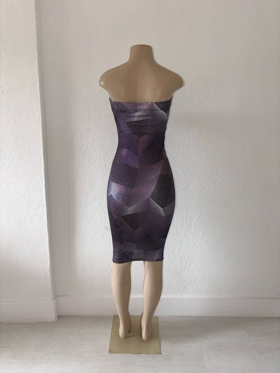 Black Bead Strapless Holographic-Effect Bodycon Dress - Black with Iridescent