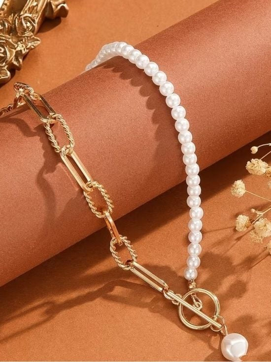 Gold Pearl Toggle Layered Necklace - Unbranded