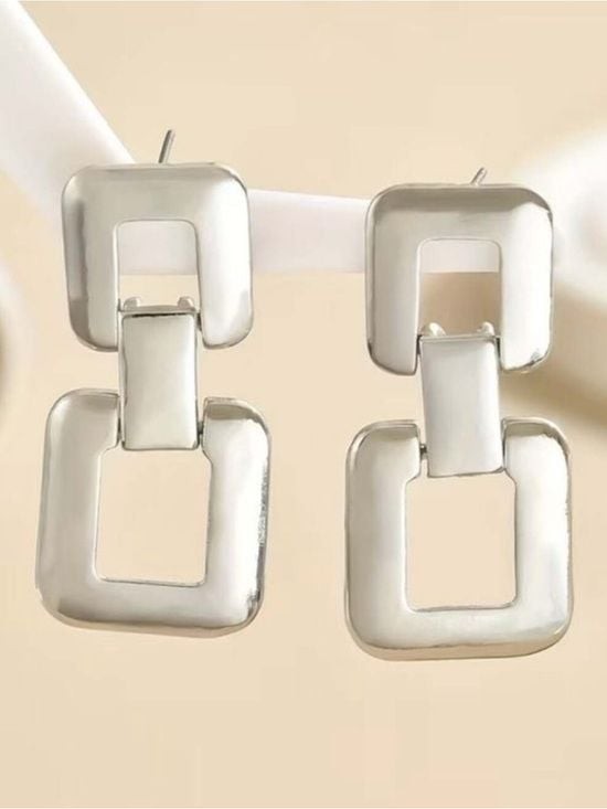 Polished Silver Double-Link Drop Earrings - Women Jewelry