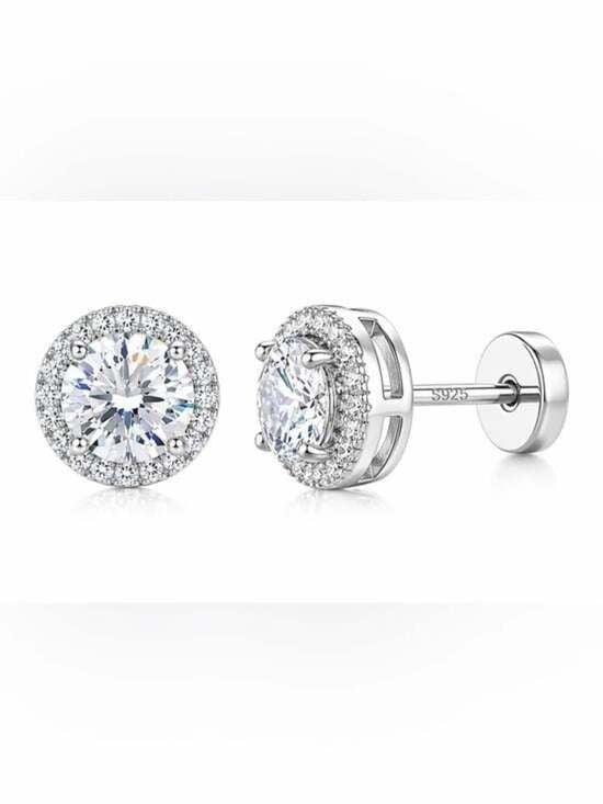 Sterling Silver White Cz Halo Stud Earrings