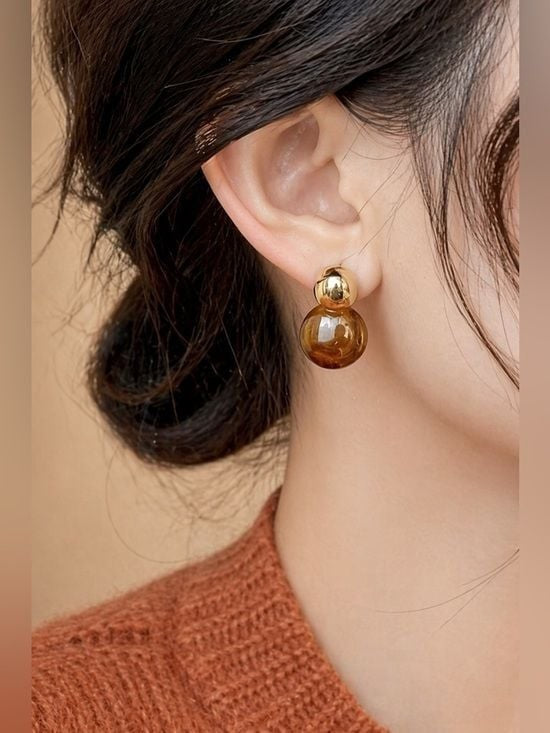 Light Brown Round Double Drop - Women's Jewelry Earrings