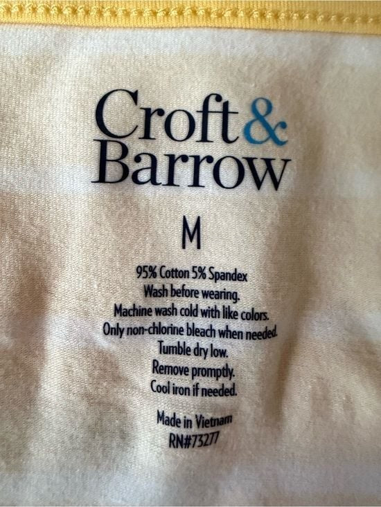 Croft & Barrow Yellow White Striped Scoop Neck Top Medium Casual Spring Tee