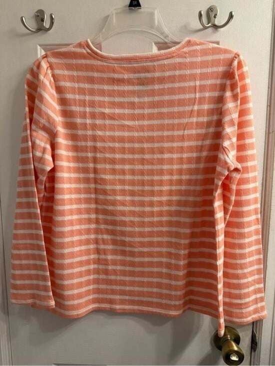croft & barrow Peach and White Striped Long-Sleeve Tee Perite Large