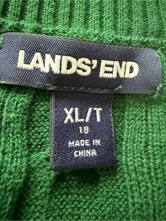 Lands' End Green Cable Knit Turtleneck Sweater XL Extra Large