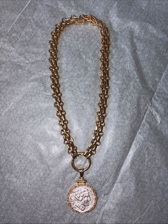 Gold-Tone Double Chain Necklace with Coin Pendant