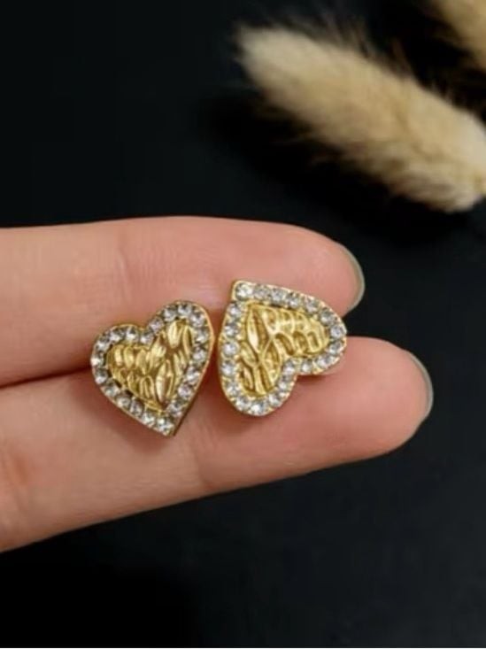 Gold Heart Crystal Halo Stud Earrings - Women's Fashion Jewelry