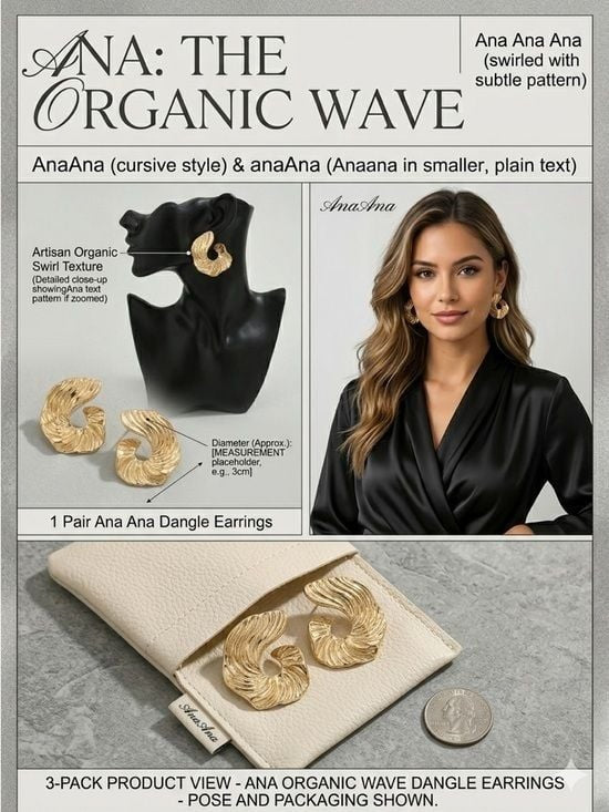 Ana Organic Wave Sculptural Gold Dangle Earrings