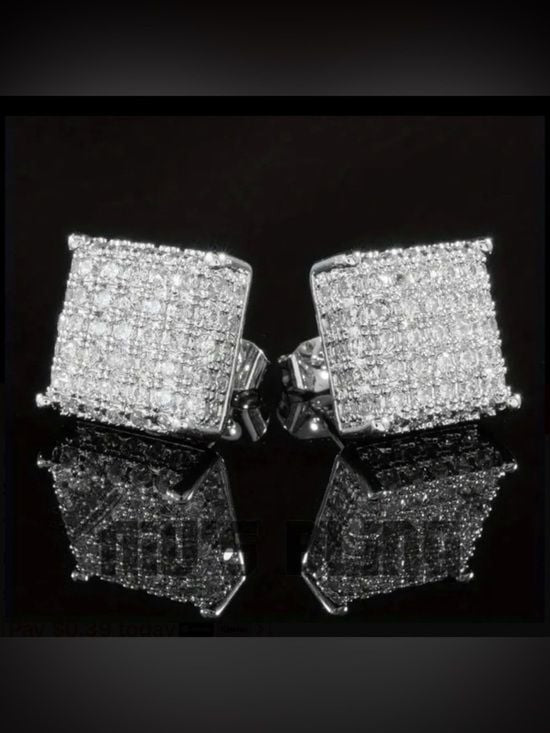 Sexy Men's Crystals Silver Square Stud Earrings