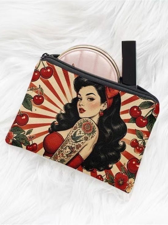 Retro Cherry Pin-Up Cosmetic Bag in Red