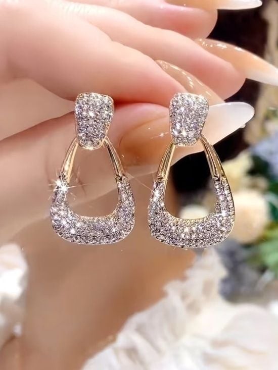 Gold Pavé Teardrop Hoop Earrings - Women Jewelry
