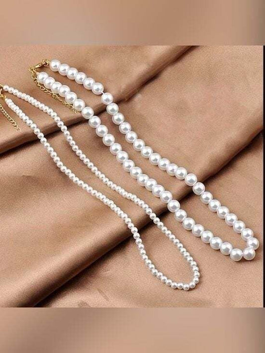 2 Classic Pearl Layered Necklace - Elegant White Pearls