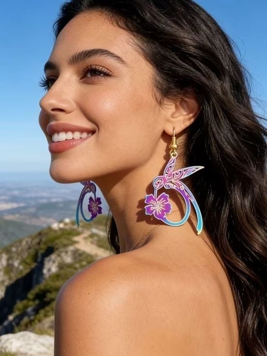 Pink & Teal Flat Metallic Drop Earrings